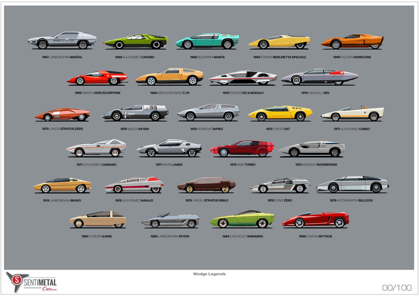 The cars of the Wedge Legends artwork