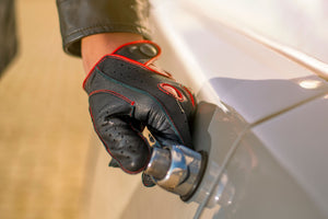 Riparo Black/Red Men's Reverse Stitched Touchscreen Compatible Leather Driving Gloves