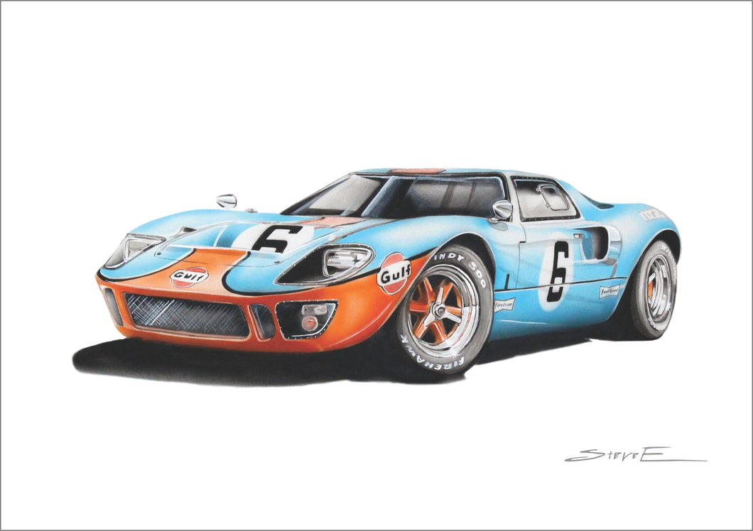 Steve Erwin Art: Ford GT40 Gulf Prints (A3, A4, A5 sizes)