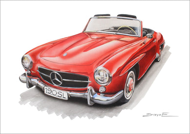Steve Erwin Art: Mercedes-Benz 190SL Print (A3, A4, A5 sizes)