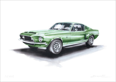 Steve Erwin Art: Ford Mustang GT500 Print (A3, A4, A5 sizes)